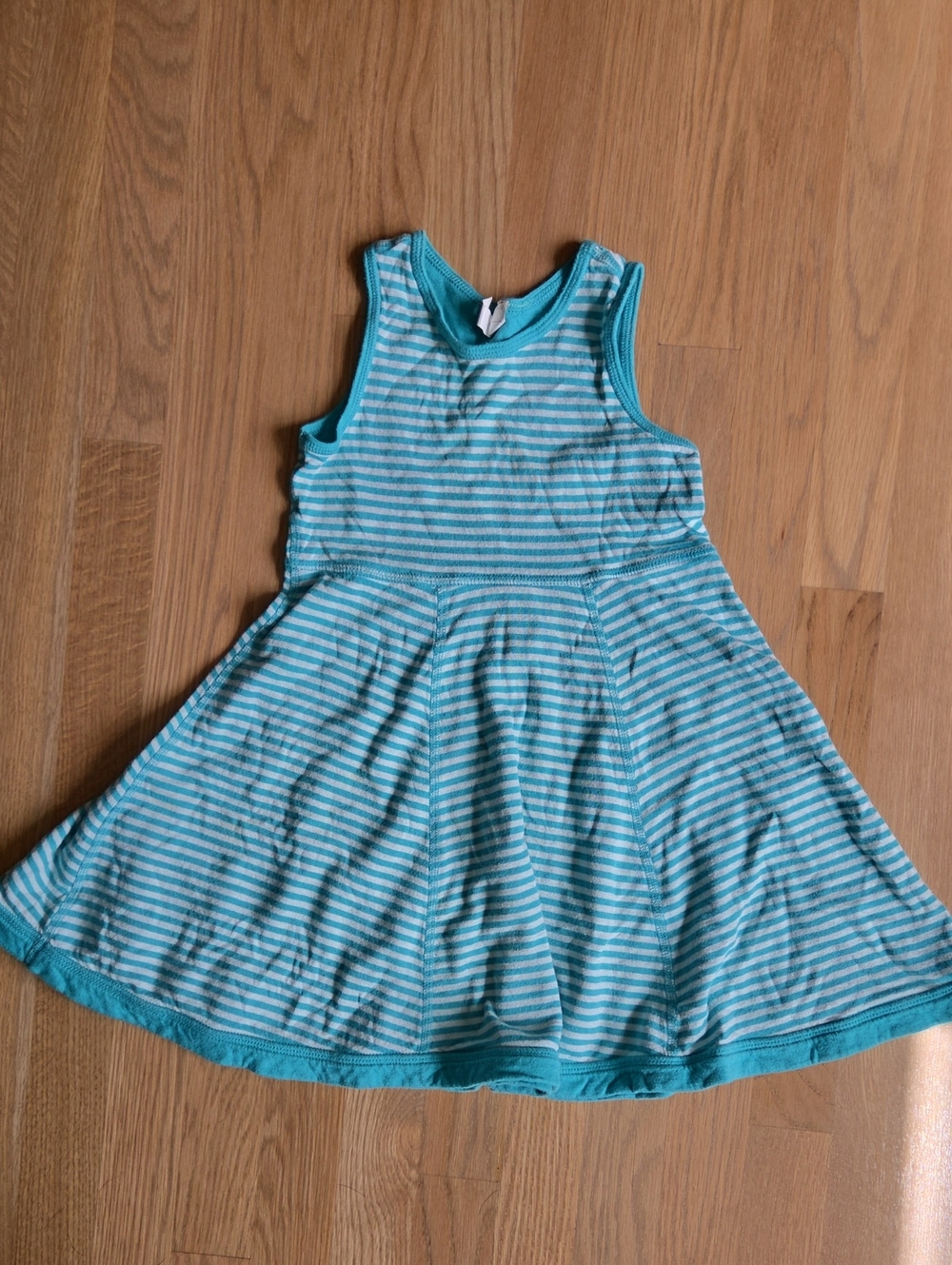 Hanna Andersson Teal and White Striped Knit Tank Dress